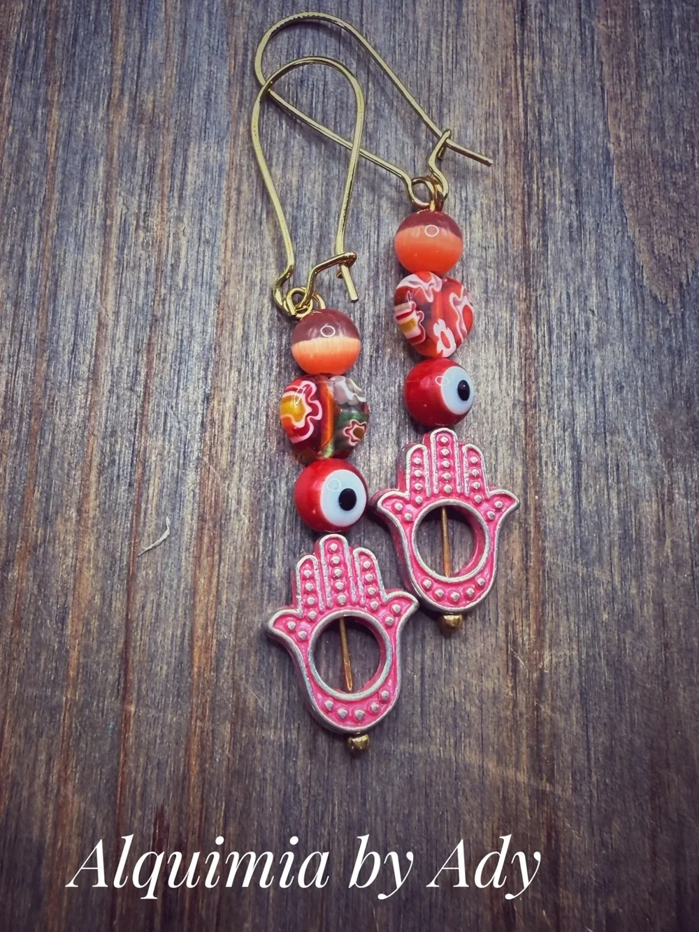 Y2K nostalgia Gold and red Hamsa Evil Eye Dangle Earrings Agate